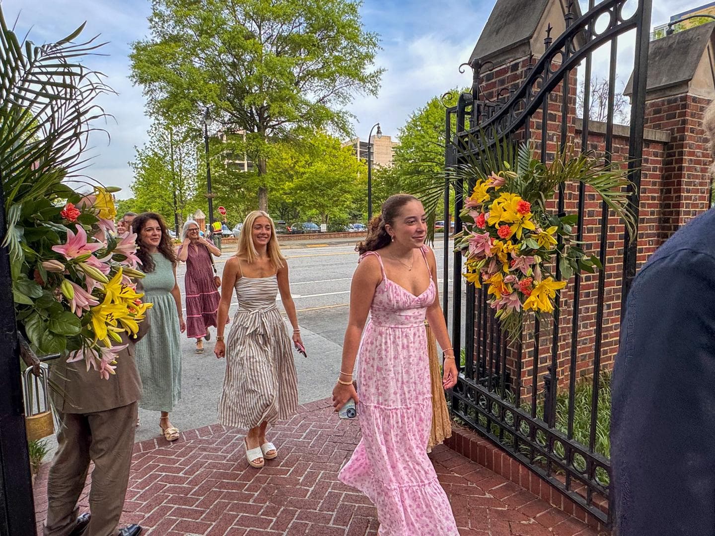 People walking into church